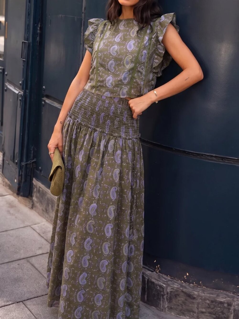 Army Green Boho Women's Two-Piece Set - Picture 5 of 8